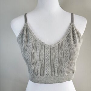 Laura Ashley Bralette Crop Top Womens XL‎ Gray Ribbed Pointelle Lace Trim Bra